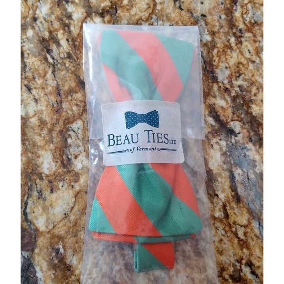 Green and Orange Striped Men's Bow Tie-pre-tied - Picture 1 of 7